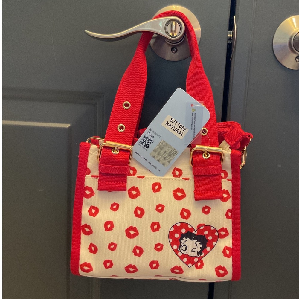 Betty Boop Fleischer Studios Mini Tote Bag Red Lips Canvas Crossbody SJTT052 NEW